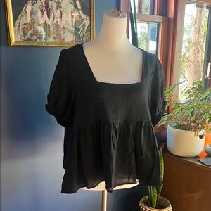 HYFVE Elegant Black Puff Sleeve babydoll Crop Top